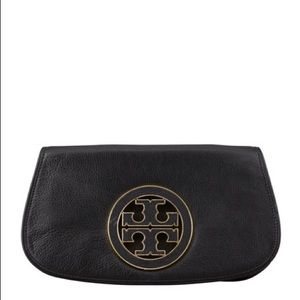 Tory Burch Amanda Clutch in Black Pebbled Leather